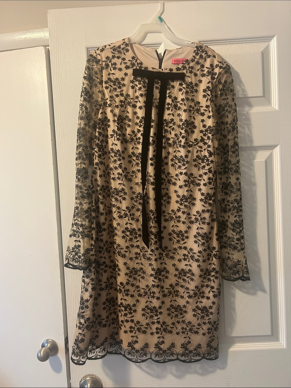 Betsey Johnson Beige and Black Floral Lace Mini Dress